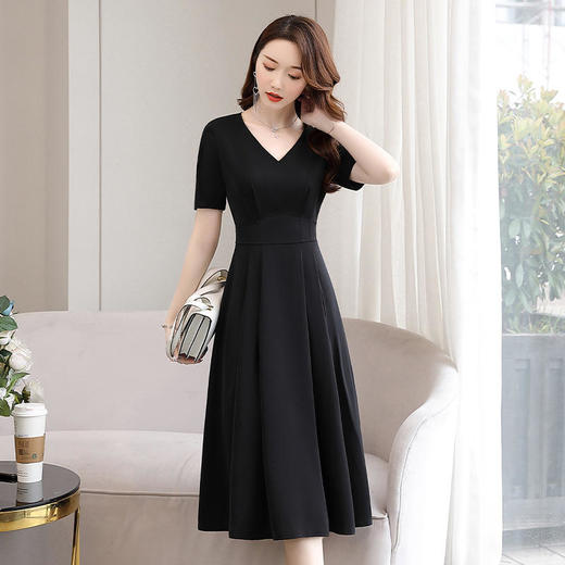 HR WG50829纯色简约过膝中长款修身显瘦拼接连衣裙 商品图0