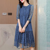 时尚气质，中袖薄款桑蚕丝拼接刺绣减龄中长款真丝连衣裙KQN-B21009 商品缩略图0