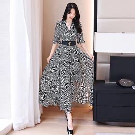 WZNH-WS2513-29夏季女新款修身长裙短袖不规则气质名媛黑色字母印花连衣裙女