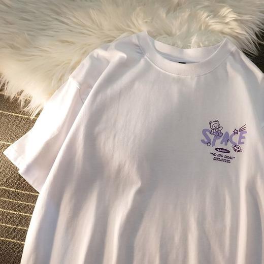 黛唯梵国潮小熊短袖卡通短袖t恤女纯色宽松情侣软妹上衣日系ins潮半袖 商品图1