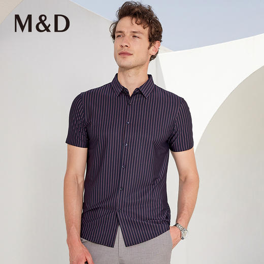 M＆D/名盾商务条纹翻领男士短袖衬衫上衣夏新品弹力抗皱男装 商品图1