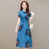 YWE-JC440夏季新款短袖气质优雅印花连衣裙女中长款复古改良版旗袍裙 商品缩略图2