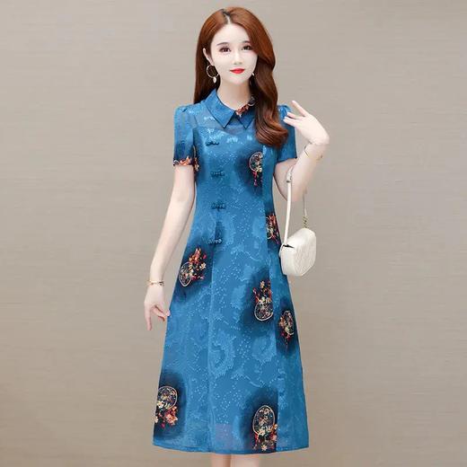 YWE-JC440夏季新款短袖气质优雅印花连衣裙女中长款复古改良版旗袍裙 商品图2