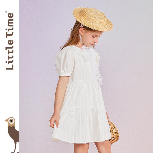 littletime女童白色纯棉连衣裙夏季2022新款韩版洋气儿童蛋糕裙 商品图1