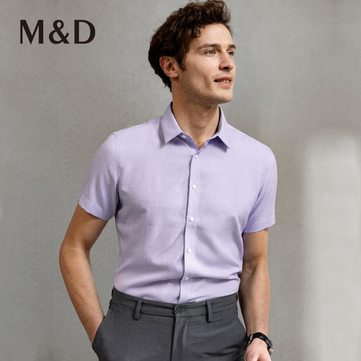 M＆D/名盾花纱肌理短袖男士修身商务衬衫春夏新款尖领休闲衬衣 商品图1