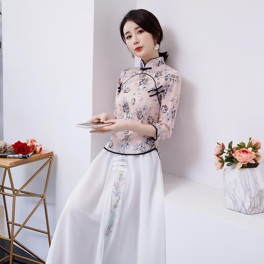 BJ-1914春夏新款真丝小碎花旗袍 复古民族风少女旗袍连衣裙两件套 商品图4