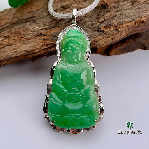 派瑞翡翠 18k金翡翠观音吊坠 冰糯种 绿色 商品图0