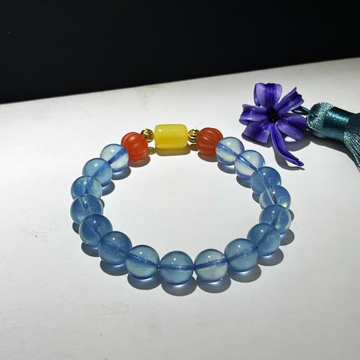 冰种海蓝宝配南红蜜蜡手串手链 10mm 水晶珠子手串海宝送礼物百搭 首饰饰品 商品图1