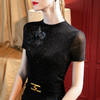 气质小高领，亮丝网纱短袖t恤刺绣拼接小衫上衣SG-T2X2495 商品缩略图3