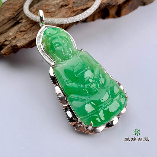 派瑞翡翠 18k金翡翠观音吊坠 冰糯种 绿色 商品图2