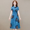 YWE-JC440夏季新款短袖气质优雅印花连衣裙女中长款复古改良版旗袍裙 商品缩略图0