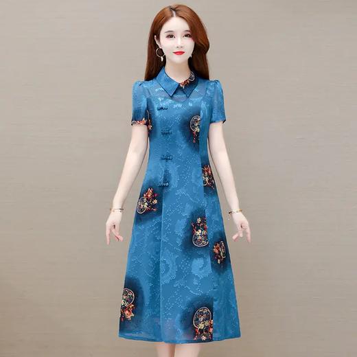 YWE-JC440夏季新款短袖气质优雅印花连衣裙女中长款复古改良版旗袍裙 商品图0