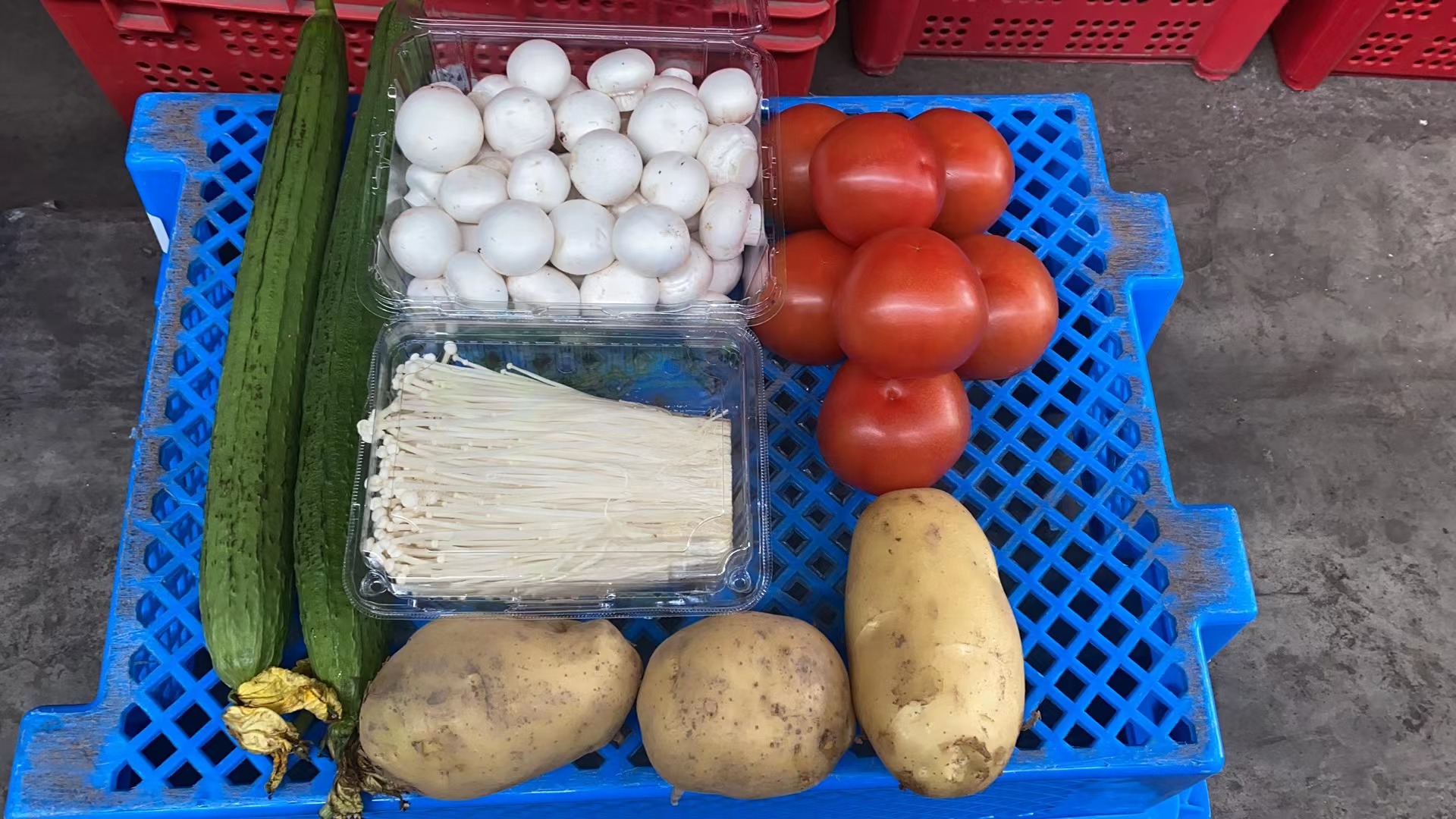 【菌菇蔬菜2.0】蘑菇+金针菇+番茄+土豆+丝瓜+葱姜蒜，30份起送