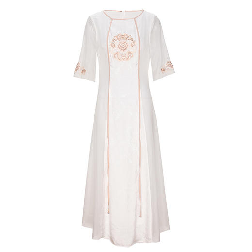 OG-A9005 优雅气质修身圆领五分袖拼接刺绣连衣裙 商品图4