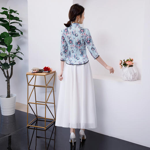 BJ-1914春夏新款真丝小碎花旗袍 复古民族风少女旗袍连衣裙两件套 商品图2