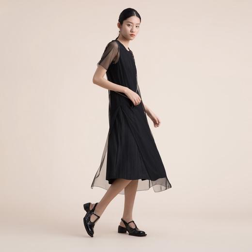 谜底2022夏季款复古文艺圆领短袖网纱连衣裙长款222ML0726 商品图3