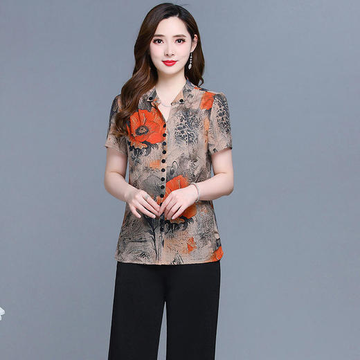 YWE AH22A1343时尚印花雪纺衫修身气质优雅大码小衫【限量】 商品图0