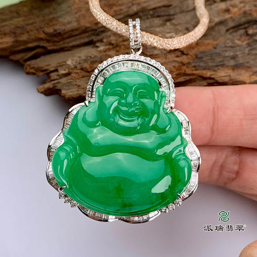 派瑞翡翠 18k金翡翠佛吊坠 冰种 绿色 商品图2