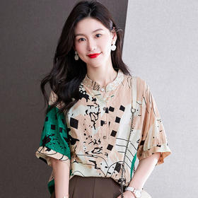 KQL A83N8599民族风棉麻衬衫宽松大码T恤