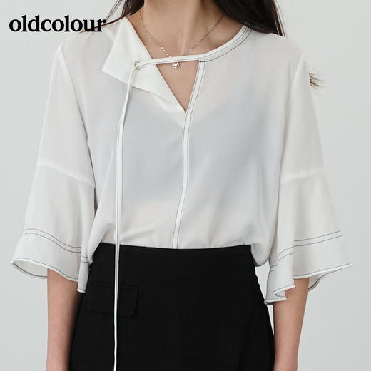 oldcolour夏百搭短袖时尚喇叭袖简约甜美衬衫N23012331 商品图0