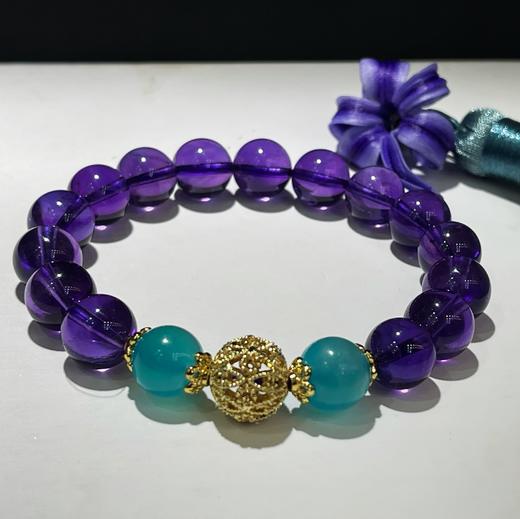 紫水晶手链配天河石10mm 紫晶手串送礼物 首饰饰品 商品图2