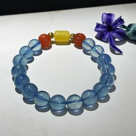 冰种海蓝宝配南红蜜蜡手串手链 10mm 水晶珠子手串海宝送礼物百搭 首饰饰品
