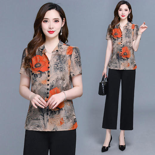 YWE AH22A1343时尚印花雪纺衫修身气质优雅大码小衫【限量】 商品图3