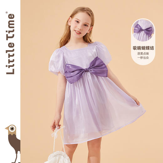 littletime女童暮云纱蝴蝶结公主裙洋气连衣裙夏装2023新款儿童裙 商品图0