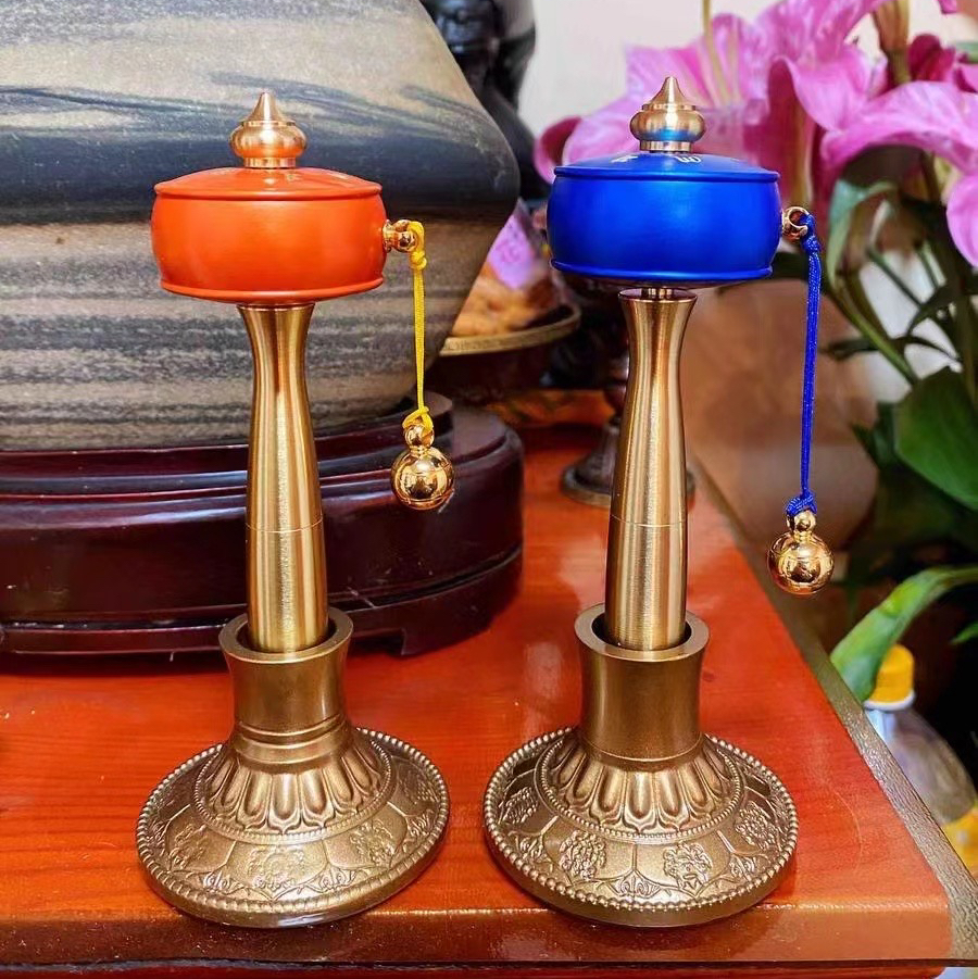 可迪迷你纯铜转经轮六字大明咒绿度母药师佛莲师心咒文殊心咒财神心咒家用便携式手摇转经筒