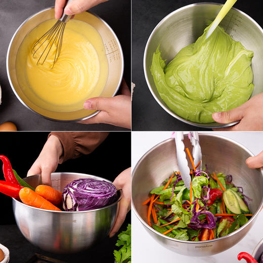 FB50155 法焙客 日式不锈钢打蛋盆 21cm 加深加厚 304不锈钢 家用蛋糕打发盆带刻度 商品图1