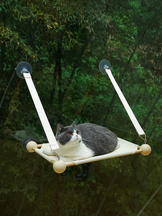 zeze实木猫吊床吸盘式壁挂窝猫秋千猫窝夏季挂窗户晒太阳宠物用品 商品图1