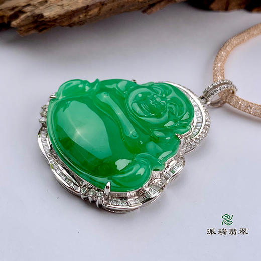 派瑞翡翠 18k金翡翠佛吊坠 冰种 绿色 商品图4