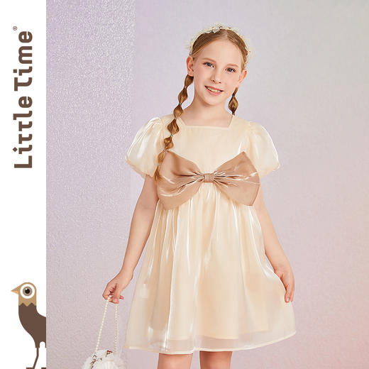littletime女童暮云纱蝴蝶结公主裙洋气连衣裙夏装2023新款儿童裙 商品图2