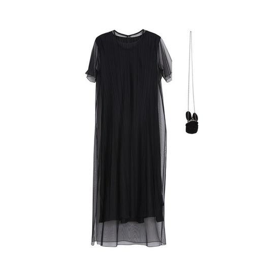 谜底2022夏季款复古文艺圆领短袖网纱连衣裙长款222ML0726 商品图4