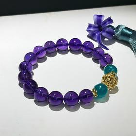 紫水晶手链配天河石10mm 紫晶手串送礼物 首饰饰品