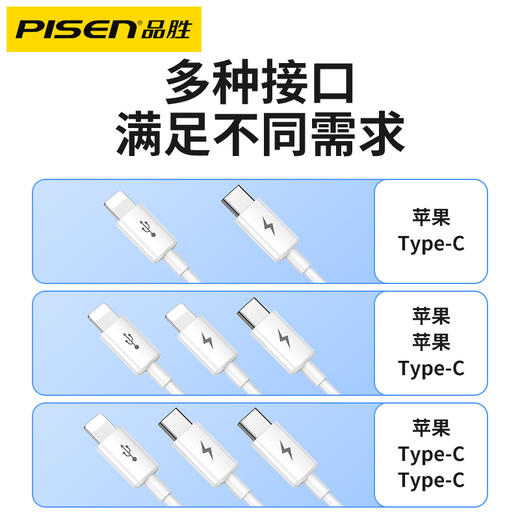 品胜 双合一/三合一简约款数据线 充电线1.2m 双苹果口多合一线 Type-C口支持苹果华为小米手机快速充电 商品图5