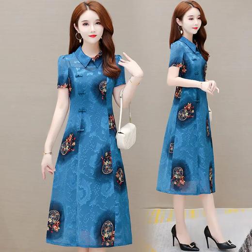 YWE-JC440夏季新款短袖气质优雅印花连衣裙女中长款复古改良版旗袍裙 商品图3