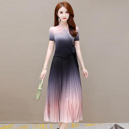 YWE BZY2168小香风渐变色连衣裙气质优雅时尚百褶裙 商品图3