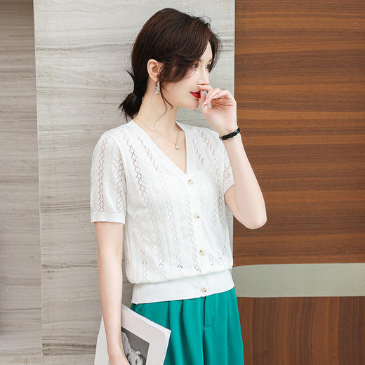 短袖冰丝针织开衫，薄款修身镂空短款外套披肩外搭CC-101-2209 商品图1