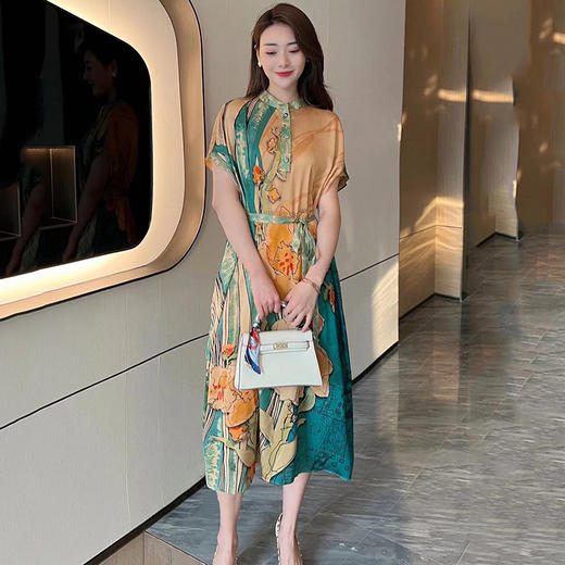 NSM-M6606高定印花宽松系带显瘦重磅桑蚕丝连衣裙只换货  不退货 商品图5