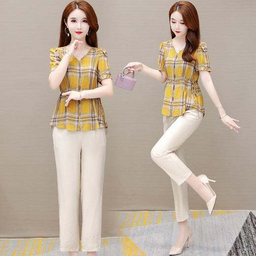 YWE YNA32时尚高档两件套装格子衫裤子 商品图2