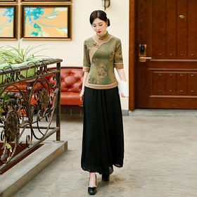 BJ-2226新款香云纱长款少女改良版连衣裙 春夏优雅气质旗袍裙套装两件套