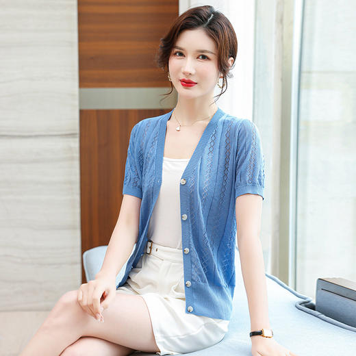 短袖冰丝针织开衫，薄款修身镂空短款外套披肩外搭CC-101-2209 商品图3