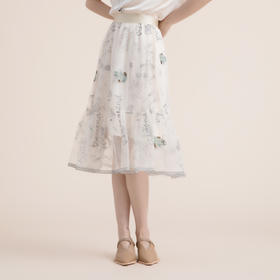 谜底半身裙2022夏季新款优雅手工钉珠A型蕾丝半裙222GB0629