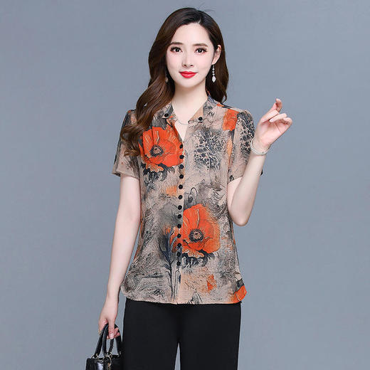 YWE AH22A1343时尚印花雪纺衫修身气质优雅大码小衫【限量】 商品图2