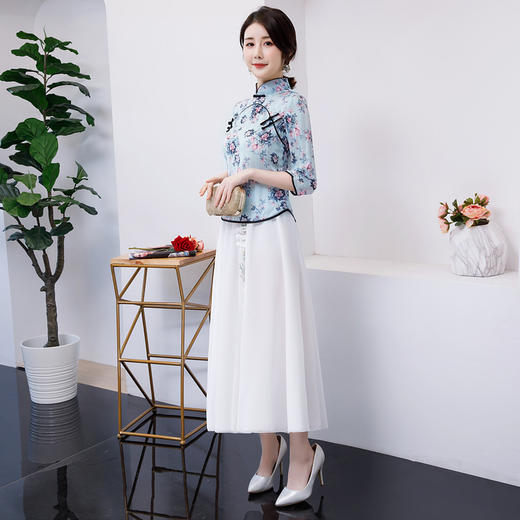 BJ-1914春夏新款真丝小碎花旗袍 复古民族风少女旗袍连衣裙两件套 商品图1