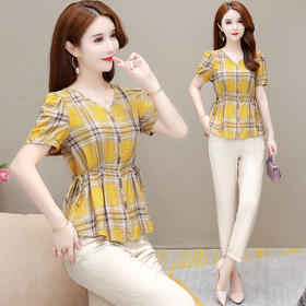 YWE YNA32时尚高档两件套装格子衫裤子