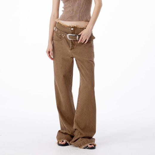   NUTH ‘Unisex’ 百搭可翻折腰头水洗做旧牛仔裤 Pleats Jeans 商品图0