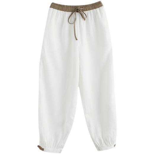 GYH 665复古棉麻休闲裤拼色松紧腰显瘦哈伦九分裤 商品图4