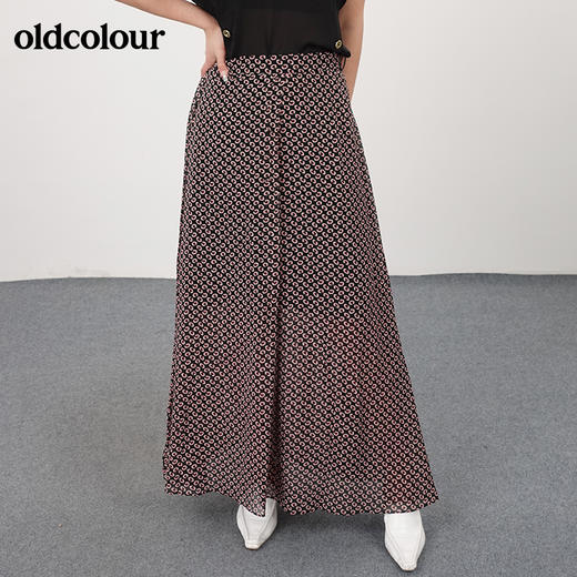 oldcolour21夏雪纺高腰印花A字修身半身裙气质淑女N23063349 商品图1